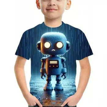 Детская футболка с крутым мультяшным роботом, графические футболки, детская одежда, короткий рукав, круглый вырез, детский топ, повседневная детская футболка 100