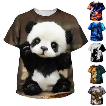 Детская футболка с милым животным принтом, повседневные спортивные топы с короткими рукавами, футболки для мальчиков и девочек