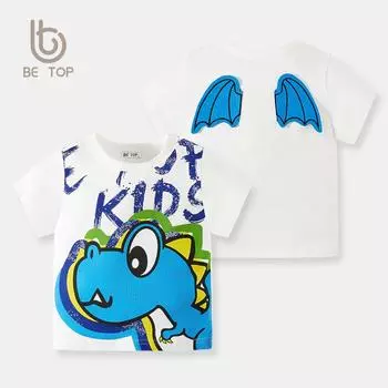 Детская футболка с мультяшным динозавром от Betop: Летний вязаный свитер, круглый вырез, корейский стиль 90 cm