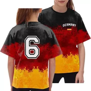 Детская футболка с немецким принтом. Детский свободный повседневный топ с короткими рукавами. 110