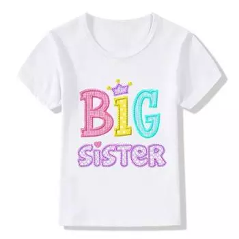 Детская футболка с принтом «Большая сестра», детские летние топы, одежда с единорогом для маленьких девочек, детская подходящая одежда для маленькой/старшей сестры 4T