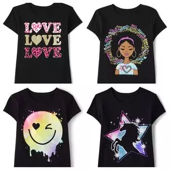 Детская футболка с принтом единорогов для девочек от 1 до 13 лет. Футболка с короткими рукавами и рисунком для девочек от 1 до 13 лет. Черная футболка от 1 до 13 лет. 12M(80)