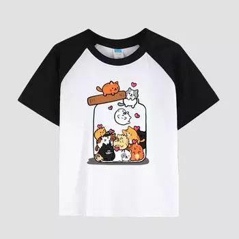 Детская футболка с принтом и коротким рукавом, хлопковая ткань, повседневный модный топ для девочек на лето 100cm