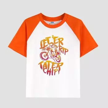 Детская футболка с принтом и круглым вырезом, хлопковая ткань, повседневный модный топ с короткими рукавами для мальчиков на лето 100cm