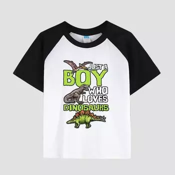 Детская футболка с принтом и круглым вырезом, хлопковая ткань, повседневный модный топ с короткими рукавами для мальчиков на лето 100cm