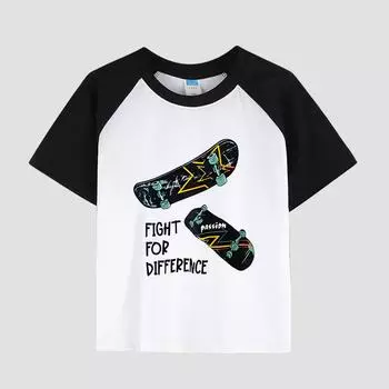 Детская футболка с принтом и заниженной линией плеч, хлопковая ткань, повседневный модный топ с коротким рукавом для мальчиков на лето 100cm