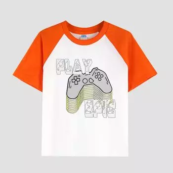 Детская футболка с принтом и заниженной линией плеч, хлопковая ткань, повседневный модный топ с коротким рукавом для мальчиков на лето 100cm