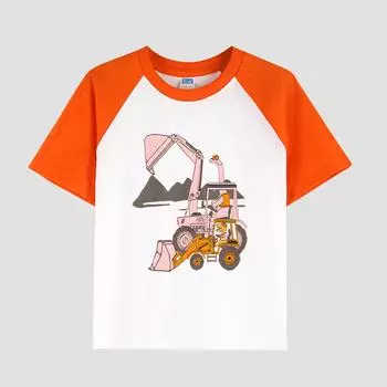 Детская футболка с принтом и заниженной линией плеч, хлопковая ткань, повседневный модный топ с коротким рукавом для мальчиков на лето 100cm