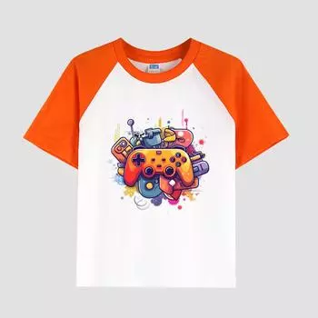 Детская футболка с принтом и заниженной линией плеч, хлопковая ткань, повседневный модный топ с коротким рукавом для мальчиков на лето 100cm