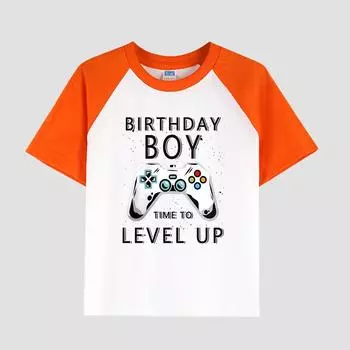 Детская футболка с принтом и заниженной линией плеч, хлопковая ткань, повседневный модный топ с коротким рукавом для мальчиков на лето 100cm