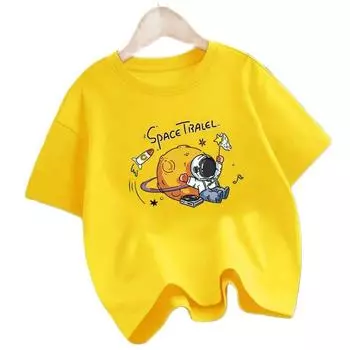 Детская футболка с принтом космического астронавта для мальчиков от 2 до 12 лет, модные хлопковые футболки в стиле хип-хоп, повседневные хлопковые топы 2T(90cm)
