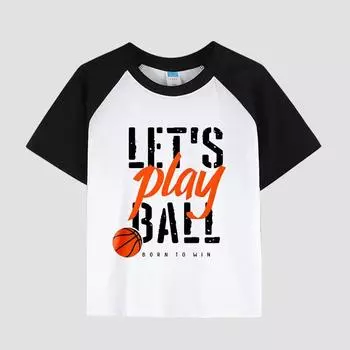 Детская футболка с принтом, спущенным плечом, круглым вырезом, хлопковая ткань, повседневный стильный топ с коротким рукавом для мальчиков на лето 100cm