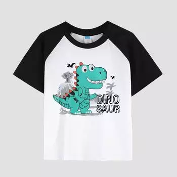 Детская футболка с принтом, спущенным плечом, круглым вырезом, хлопковая ткань, повседневный стильный топ с коротким рукавом для мальчиков на лето 100cm