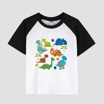 Детская футболка с принтом, спущенным плечом, круглым вырезом, хлопковая ткань, повседневный стильный топ с коротким рукавом для мальчиков на лето 100cm