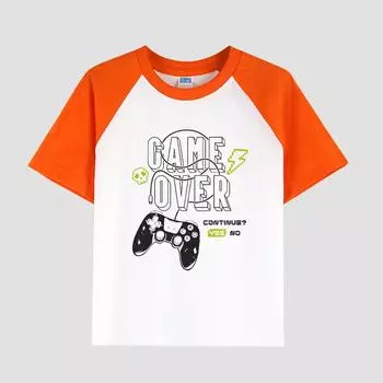 Детская футболка с принтом, спущенным плечом, круглым вырезом, хлопковая ткань, повседневный стильный топ с коротким рукавом для мальчиков на лето 100cm