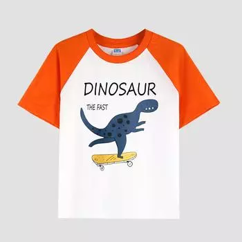 Детская футболка с принтом, спущенным плечом, круглым вырезом, хлопковая ткань, повседневный стильный топ с коротким рукавом для мальчиков на лето 100cm