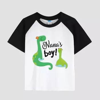 Детская футболка с принтом, вставным плечом, круглым вырезом, хлопковая ткань, повседневный стильный топ с коротким рукавом для мальчиков на лето 100cm