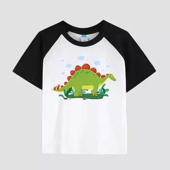 Детская футболка с принтом, вставным плечом, круглым вырезом, хлопковая ткань, повседневный стильный топ с коротким рукавом для мальчиков на лето 100cm