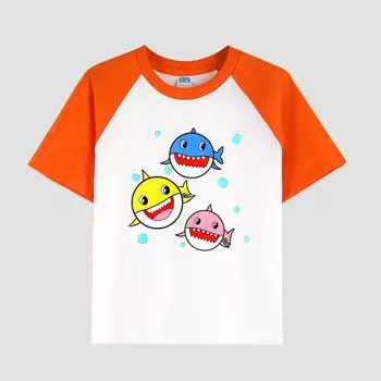 Детская футболка с принтом, вставным плечом, круглым вырезом, хлопковая ткань, повседневный стильный топ с коротким рукавом для мальчиков на лето 100cm