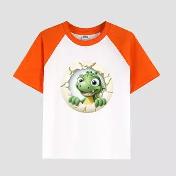 Детская футболка с принтом, вставным плечом, круглым вырезом, хлопковая ткань, повседневный стильный топ с коротким рукавом для мальчиков на лето 100cm