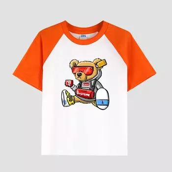 Детская футболка с принтом, вставным плечом, круглым вырезом, хлопковая ткань, повседневный стильный топ с коротким рукавом для мальчиков на лето 100cm