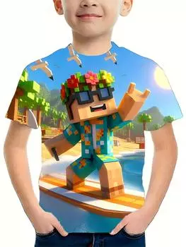 Детская футболка с рисунком из мультфильма, спортивная одежда для мальчиков, летняя одежда, футболки с коротким рукавом, спортивная футболка с круглым вырезом, повседневная детская футболка 100