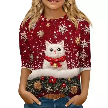 Детская футболка с рукавом 3/4, повседневная футболка с принтом, круглый вырез, блузка-пуловер 110 темно-зеленого