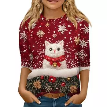 Детская футболка с рукавом 3/4, повседневная футболка с принтом, круглый вырез, блузка-пуловер 110 темно-зеленого