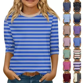 Детская футболка с рукавом 3/4, повседневная футболка с принтом, круглый вырез, блузка-пуловер 110 бежевый