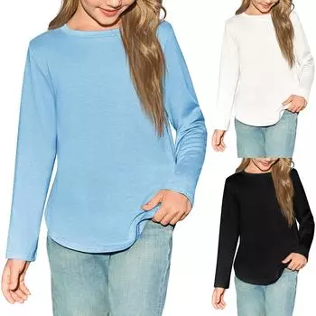 Детская футболка с рукавом 3/4, повседневная футболка с принтом, круглый вырез, блузка-пуловер 110 чёрный