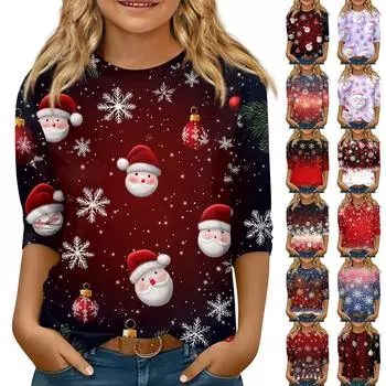 Детская футболка с рукавом 3/4, повседневная футболка с принтом, круглый вырез, блузка-пуловер 120 оранжевый