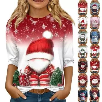 Детская футболка с рукавом 3/4, повседневная футболка с принтом, круглый вырез, блузка-пуловер 110