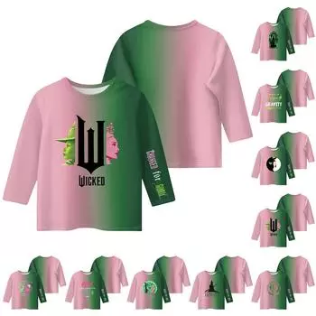 Детская футболка с рукавом 3/4, повседневная футболка с принтом, круглый вырез, блузка-пуловер 140