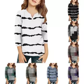 Детская футболка с рукавом 3/4, повседневная футболка с принтом, круглый вырез, блузка-пуловер 110 чёрный