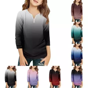 Детская футболка с рукавом 3/4, повседневная футболка с принтом, круглый вырез, блузка-пуловер 110 чёрный