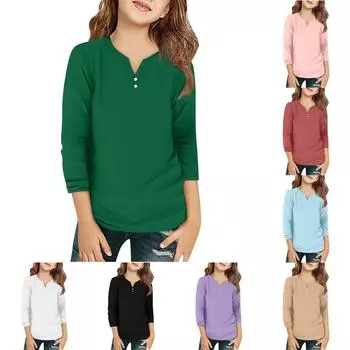 Детская футболка с рукавом 3/4, повседневная футболка с принтом, круглый вырез, блузка-пуловер 110 чёрный