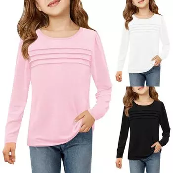 Детская футболка с рукавом 3/4, повседневная футболка с принтом, круглый вырез, блузка-пуловер 110 чёрный