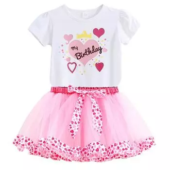 Детская футболка с юбкой для девочек, комплект из двух предметов. Детский комплект с юбкой принцессы. S