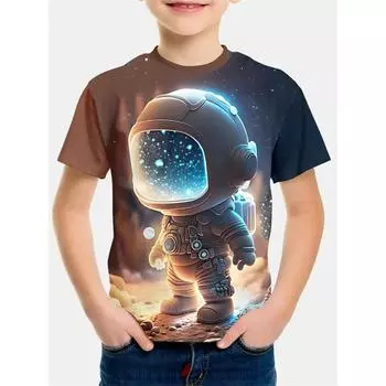 Детская футболка с забавным 3D-принтом для мальчиков и девочек, космические астронавты, 3D-принт, повседневная модная футболка, топ, футболка 100