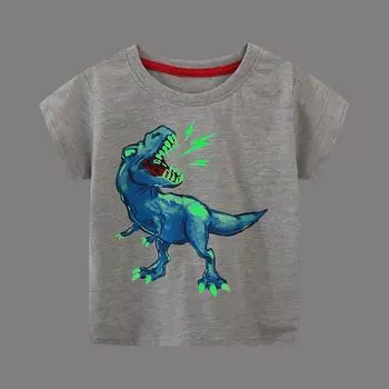 Детская футболка со светящимся принтом динозавра, летняя повседневная футболка с героями мультфильмов, детская одежда для мальчиков, футболка, топы 3T