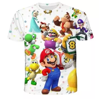 Детская футболка Super Mario Bros, анимированные рисунки, футболки Tops, Manga curta, Jogo, Luigi, Menino, Crianas, Criana 100