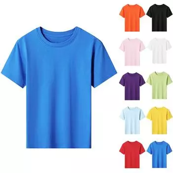 Детская футболка, свободный повседневный свитер с круглым вырезом и принтом, короткий рукав, футболка, топ 140 фиолетовый