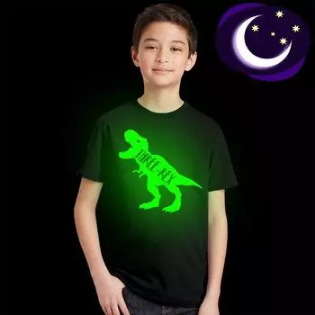 Детская футболка Three-Rex T-Rex Dinosaur, светящаяся в темноте Geen Light, светящаяся детская футболка