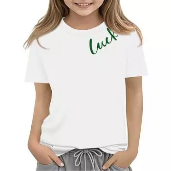 Детская футболка Удобная Милая Свободная Высококачественная Детская Женская Футболка с Короткими Рукавами и Круглым Вырезом 110
