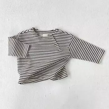Детская футболка в полоску на пуговицах, детский топ для мальчиков и девочек, повседневная весенняя одежда с длинными рукавами для мальчиков и девочек, спортивные костюмы, одежда 66 чёрный