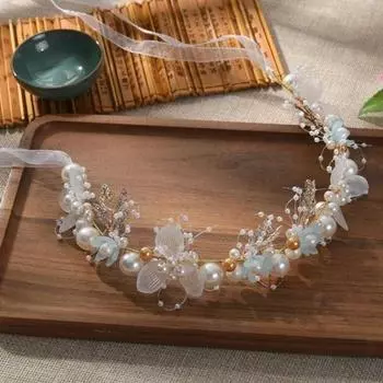 Детская гирлянда-повязка на голову с лентой, искусственный цветок, декор из искусственного жемчуга, гирлянда принцессы для девочек, головной убор белый