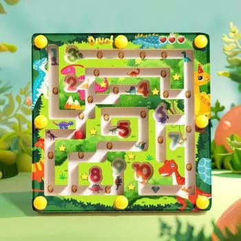 Детская головоломка с магнитной ручкой, цифровой лабиринт/раннее образование Монтессори, деревянная счетная доска для классификации цветов/игрушка с ходячими бусинами 18.6 зелёный