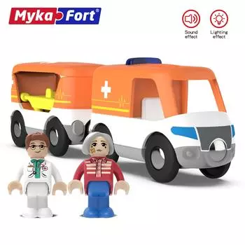 Детская головоломка-симулятор, мини-пластиковая кукла, доктор, деревянный трек, звук и свет, маленькая игрушка для скорой помощи 90161