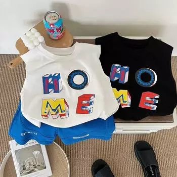 Детская хлопковая дышащая майка без рукавов с круглым вырезом для мальчиков 90cm