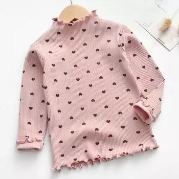 Детская хлопковая футболка для девочек с длинными рукавами, детская водолазка, нижняя рубашка, верхняя одежда 100 розовый